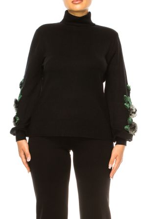 Sioni Long Sleeve Faux-Fur Rose Turtleneck Sweater