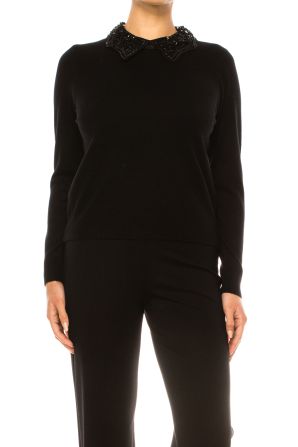 Sioni Long Sleeve Embellished Collared Sweater