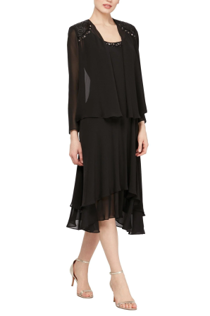 SLNY Embellished 2-Piece Evening Jacket Dress