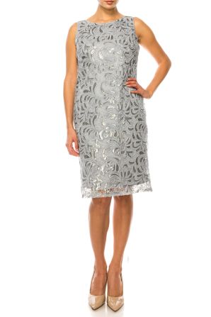 SLNY Sleeveless Texture Sequin Lace Short Evening Dress