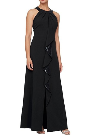 SLNY Halter-Style Sequined Detail Evening Dress
