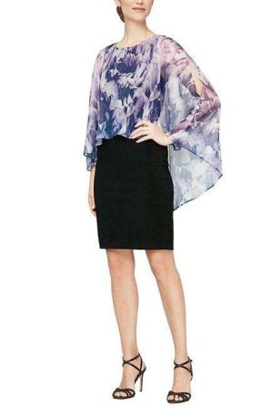 SLNY Contrast Abstract Print Poncho-Style Dress