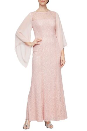 SLNY Chiffon Sleeve Sequin Lace Mermaid Gown (PLUS SIZE)