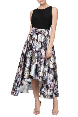 SLNY Sleeve Floral Hi-Lo Evening Dress (PLUS SIZE)