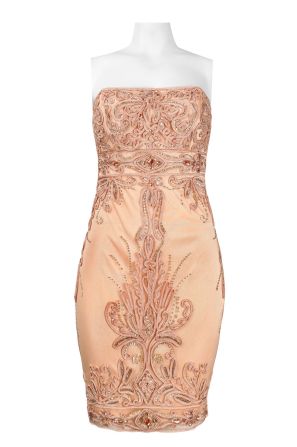 Sue Wong Strapless Empire Waist Rhinestone Detail Embellished Mesh Dress