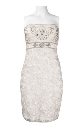 Sue Wong Rhinestone and Sequin Front Detail Embroidered Floral Mesh Empire Dress