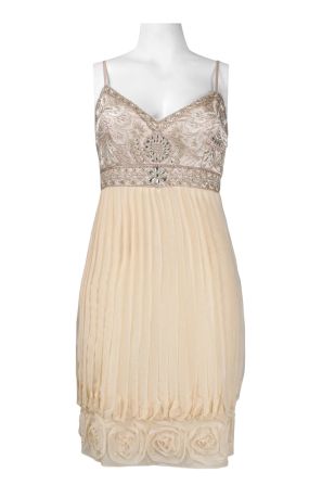 Sue Wong Embroidered Bust Rhinestone Detail Accordion Pleat Mesh Puff Dress