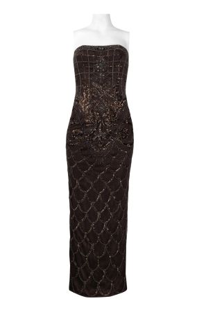 Sue Wong Sue Wong Strapless Sequined Scallop and Floral Pattern Lace Sheath Dress