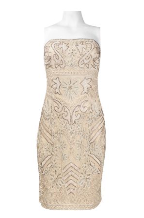 Sue Wong Strapless Embroidered Pattern Empire Waist Lace Dress