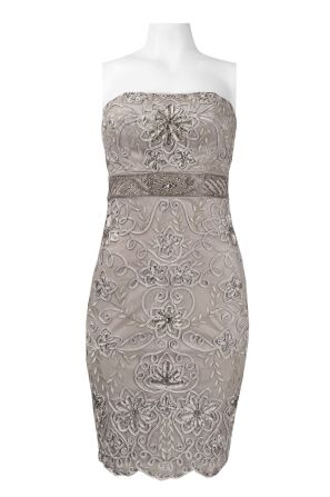 Sue Wong Strapless Floral and Spiral Embellishment Mesh Bodycon Dress