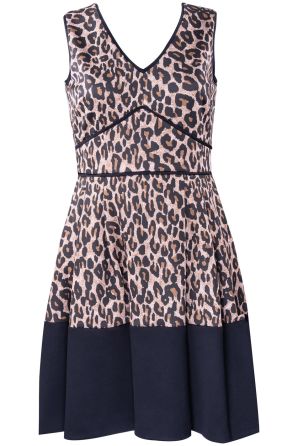 Taylor V Neck Leopard Print Full Skirt Dress