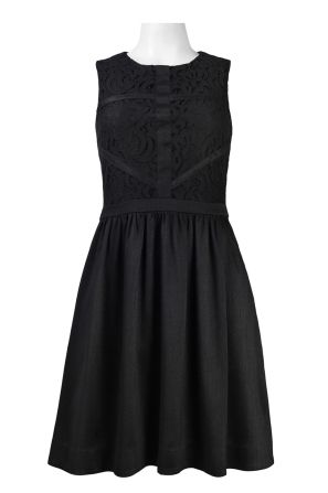 Taylor Sleeveless Lace Bodice Fit and Flare A-Line Shantung Dress