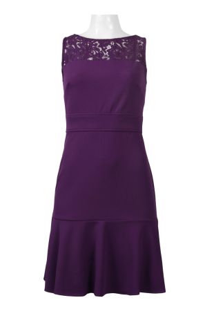 Taylor Boat Neck Sleeveless Keyhole Back Lace Top Solid Stretch Crepe Dress