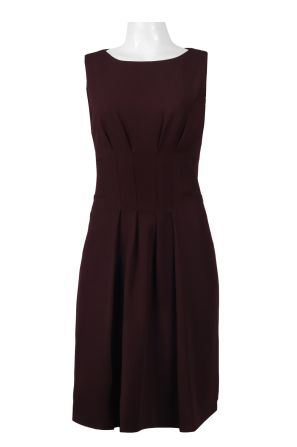 Taylor Boat Neck Sleeveless Zipper Back Pleated Solid Stretch Crepe Dress