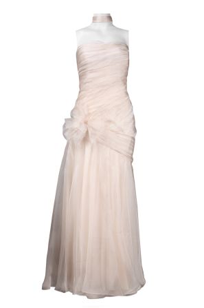 Theia Strapless Pleated Rosette Detail Organza Dress with Shawl