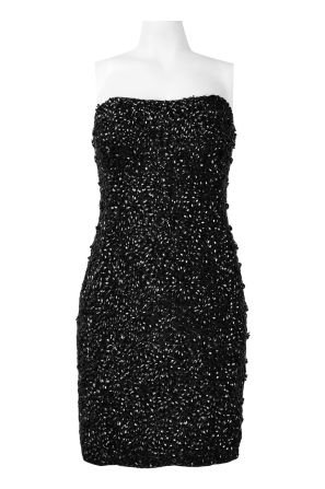 Theia Strapless All Over Rhinestone and Bead Detail Mesh Dress