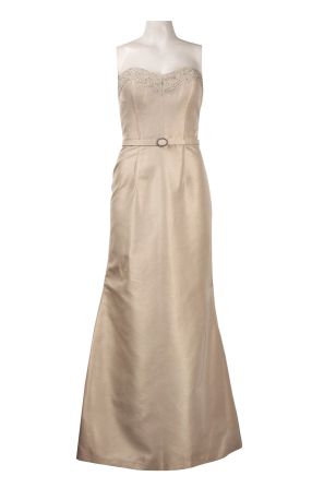 Theia Sweetheart Lace Neckline Belted A-Line Shantung Dress