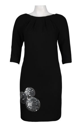 Theia Elbow Sleeve Embellished Bottom Detail Wool Blend Dress