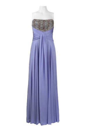 Theia Straight Across Embellished Front Ruched Crossed Zipper Back Silk Dress