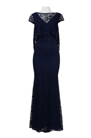 Theia Boat Neck Cap Sleeve Popover Trumpet Lace Dress