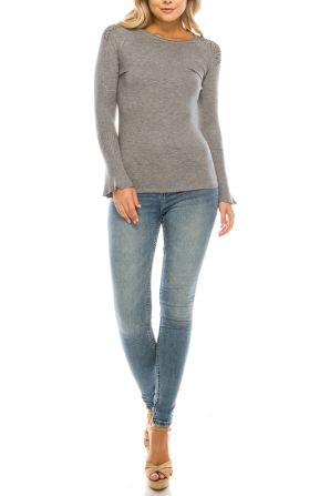Vila Milano Wool Blend Sweater with Studded Shoulders