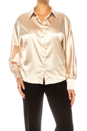 Vivid Long Sleeve Pearl Button Down Shirt
