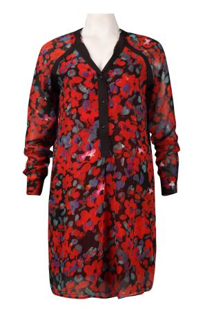 Walter Baker Ruched Long Sleeve  Button Detail Floral Chiffon Shirt Dress