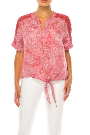 Zac & Rachel Paisley Short Sleeve Tie-Front Top
