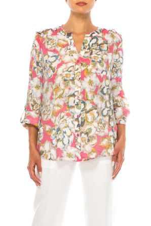 Zac & Rachel Printed 3/4 Sleeve Button Down Shirt