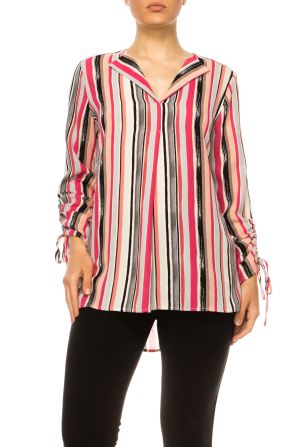Zac & Rachel Printed Ruched Laced-Up Sleeve Top
