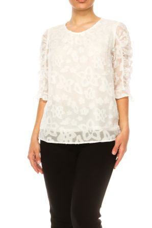 Zac & Rachel Floral Overlay Ruched Sleeve Top
