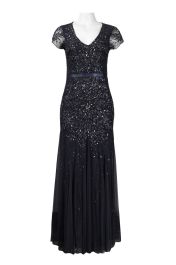 Adrianna papell embroidered cap sleeve gown shop