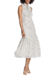 maggy london tie neck midi dress