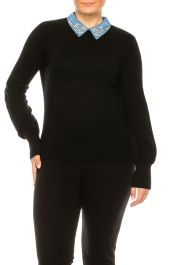 Sioni Rhinestone Collar Long Sleeve Sweater Top