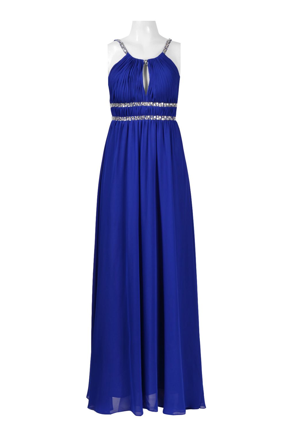 Aidan by Aidan Mattox Embellished Halter Neck Keyhole Front Ruched Chiffon Dress