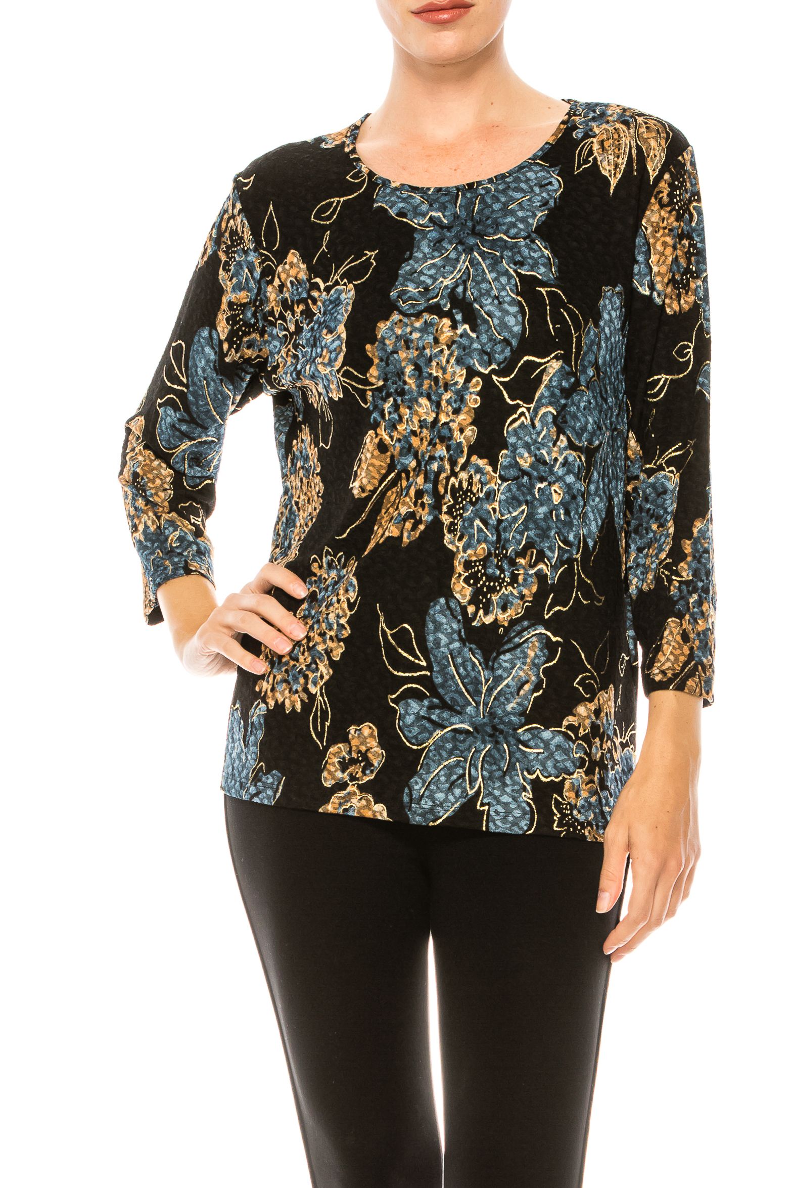 Allison Daley Textured Multi Print 3 4 Sleeve Blouse