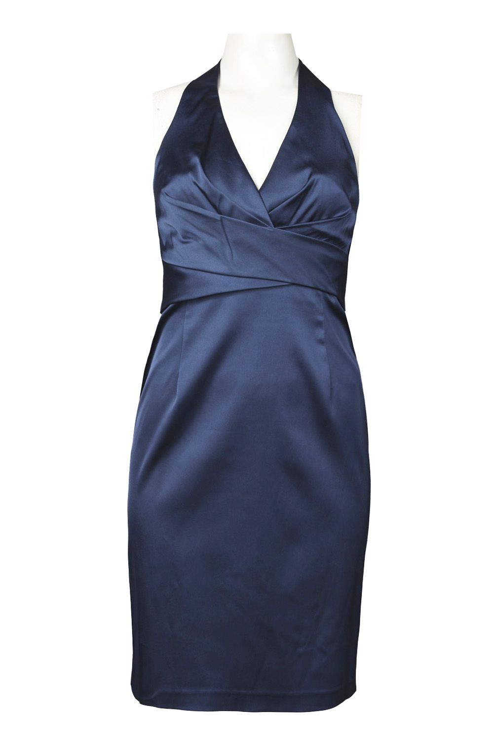 Donna Ricco Halter Neck Criss Cross Waist Satin Sheath Dress