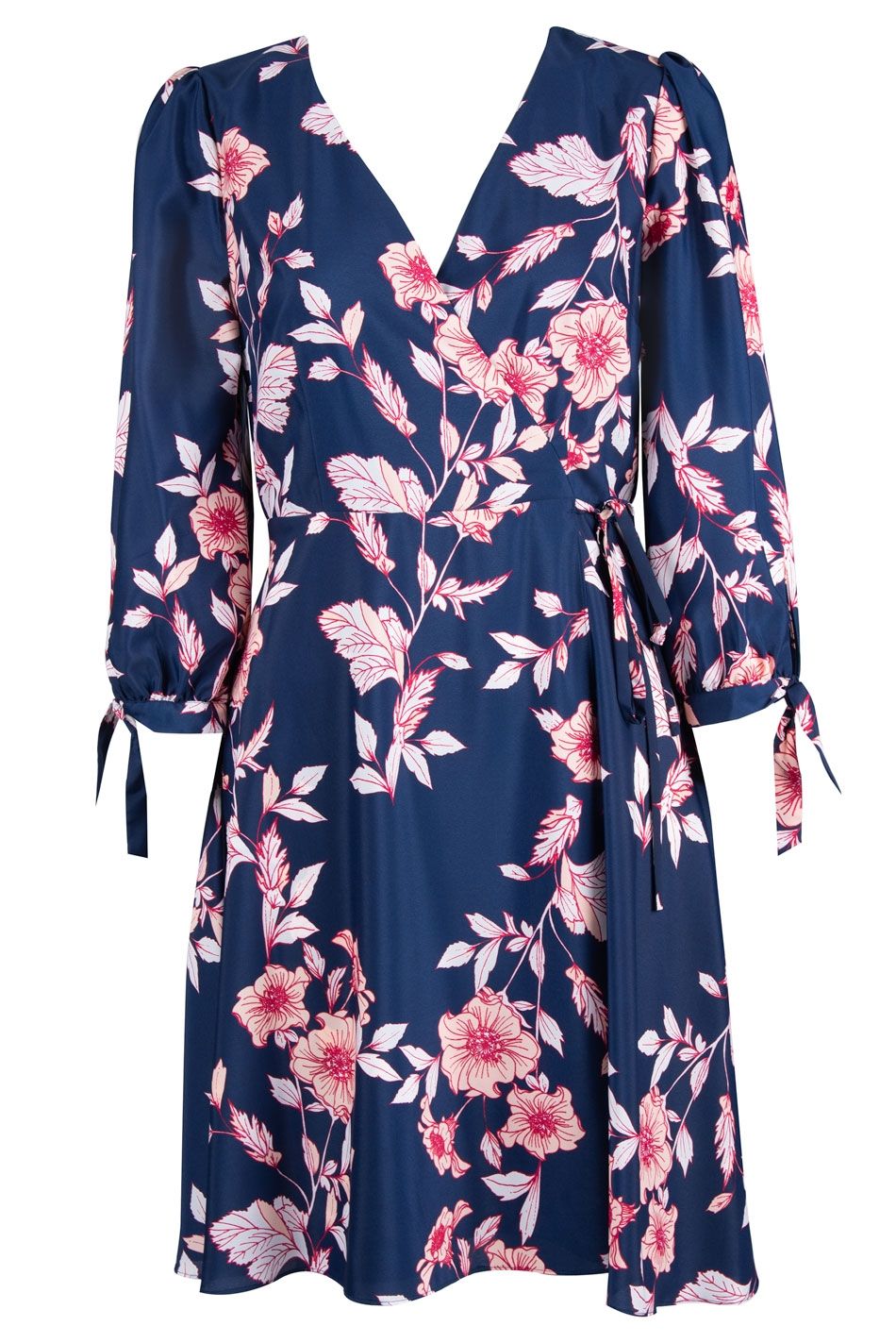 Eliza J Floral Print Bow Tie Sleeve Faux Wrap Dress