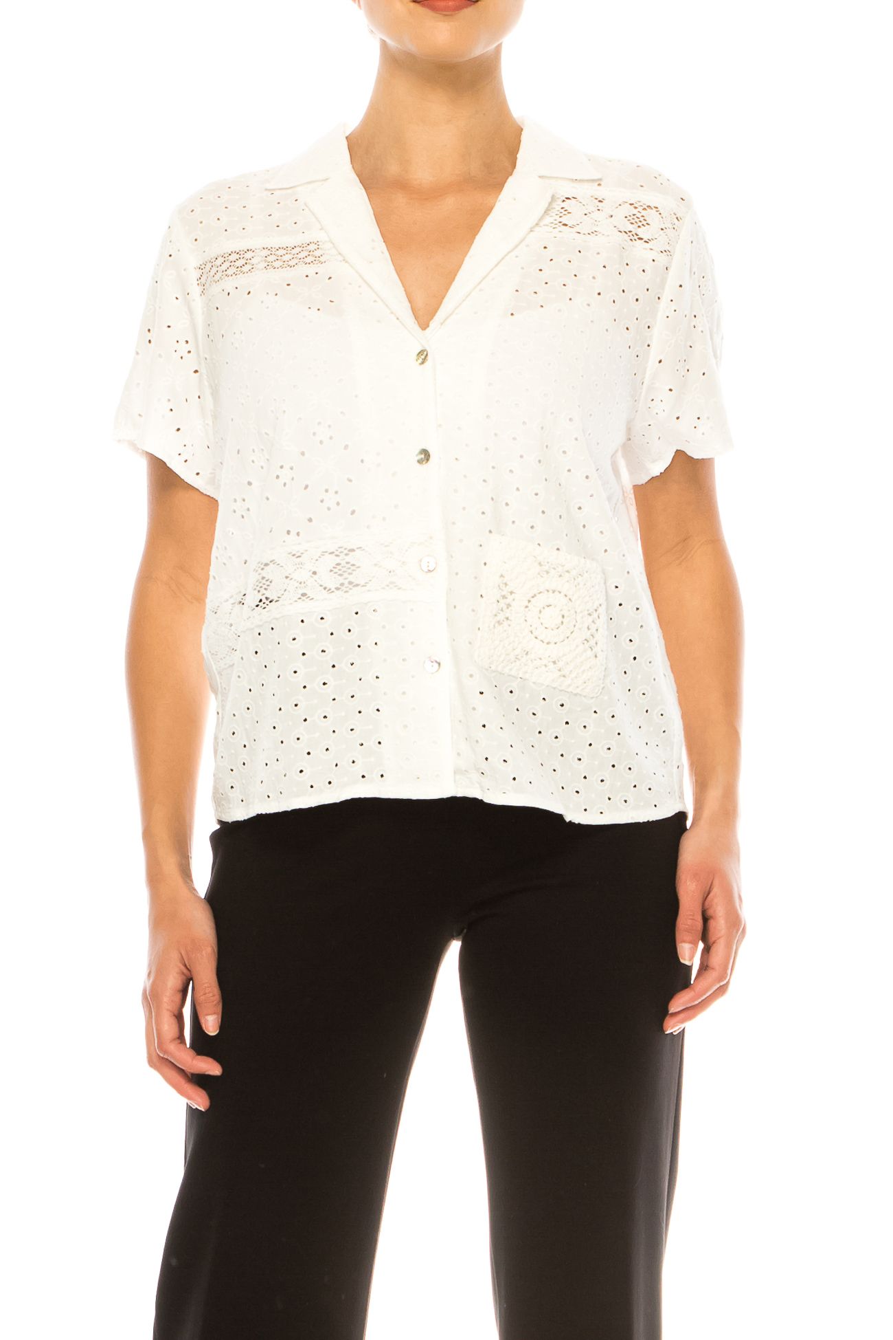 Short Sleeve Button Shirt White Eyelet Blouse Grand \u0026 Greene Wholesale  Boutique Fashion