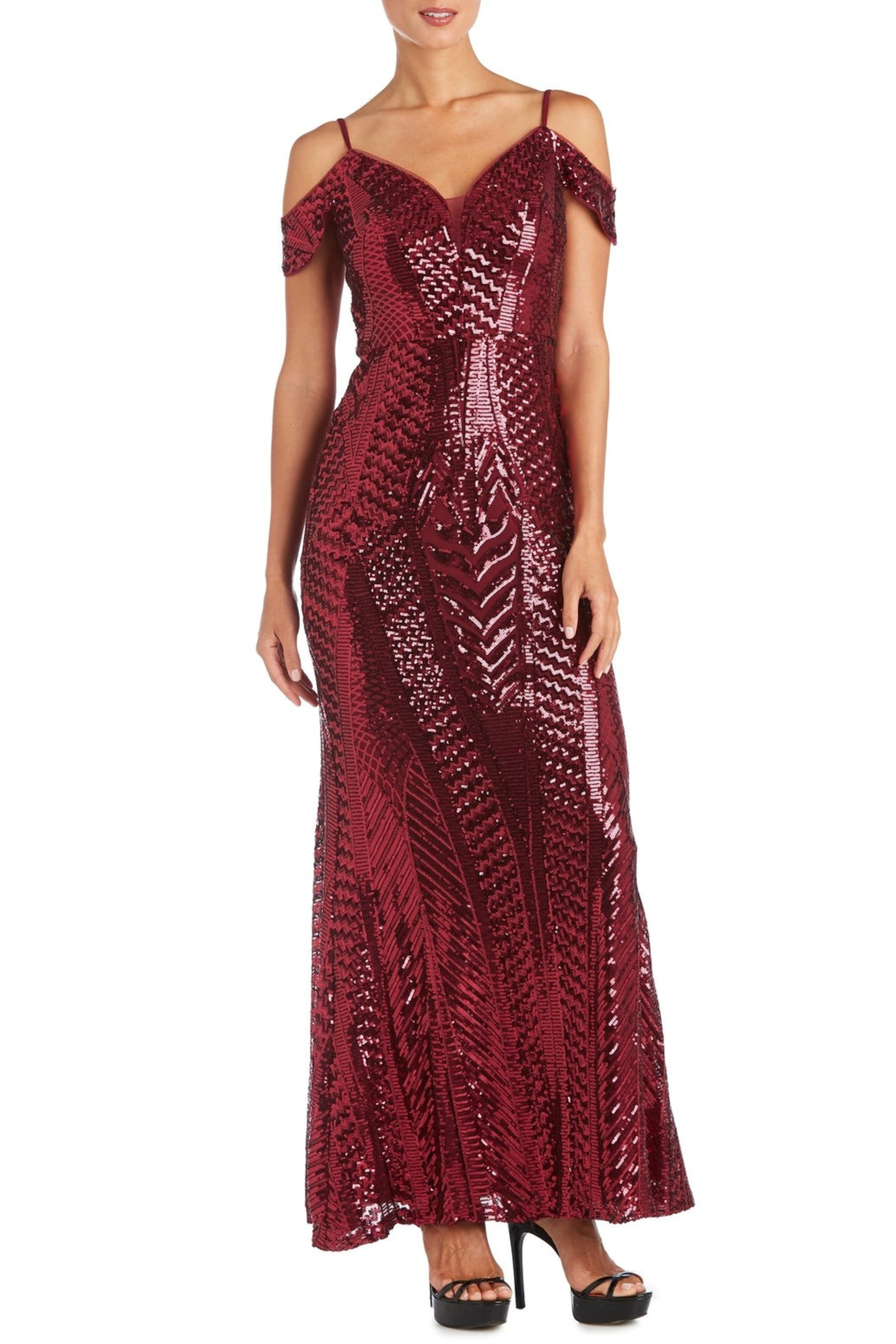 Nightway off discount the shoulder gown