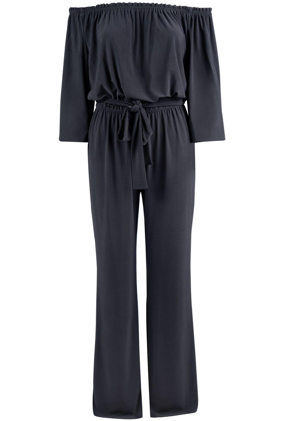 Nine West Off The Shoulder Long Sleeve Waist Tie Jumpsuit