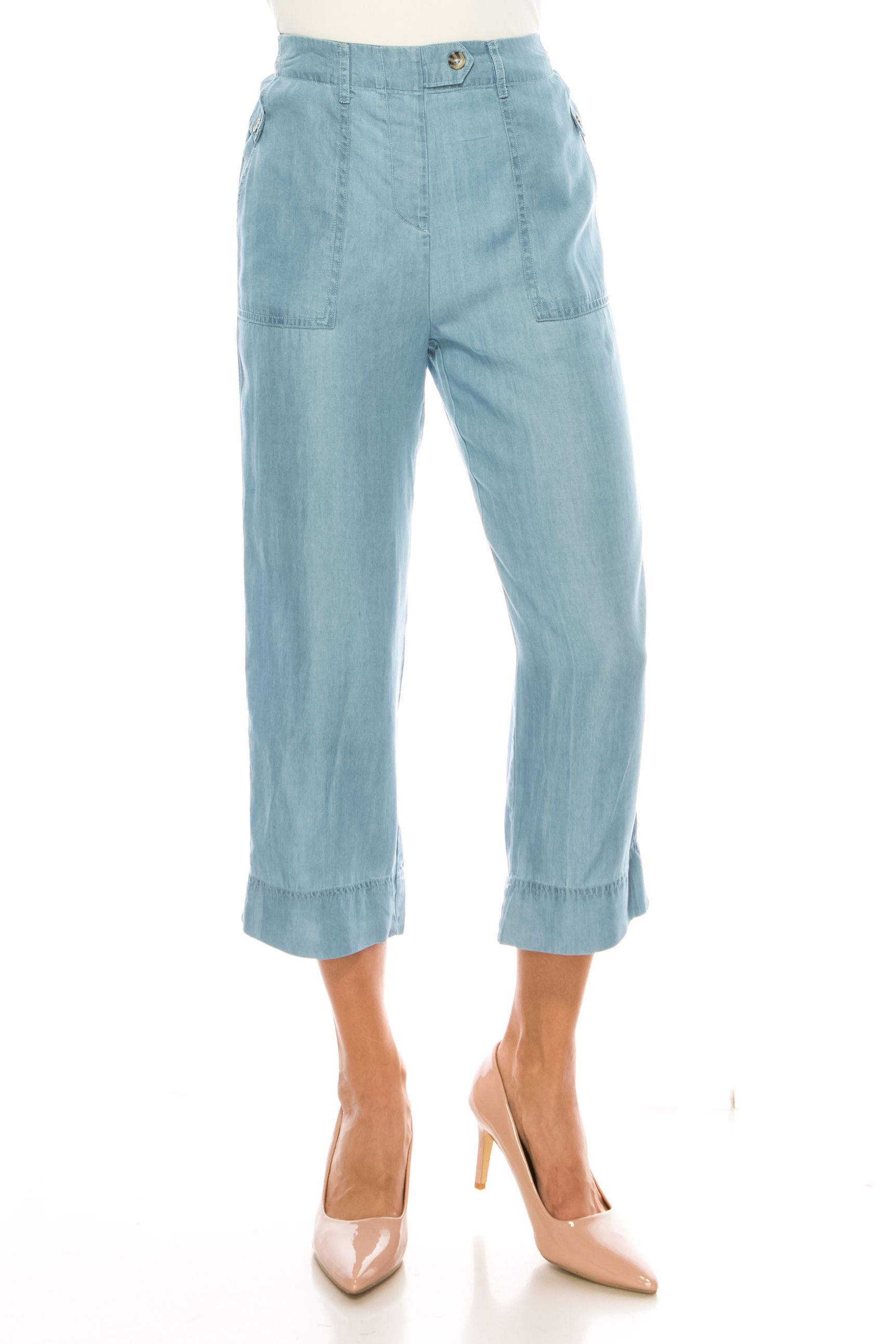 Wide Leg Capris Chambray Pants Zac Rachel Wholesale Clothing Vendors