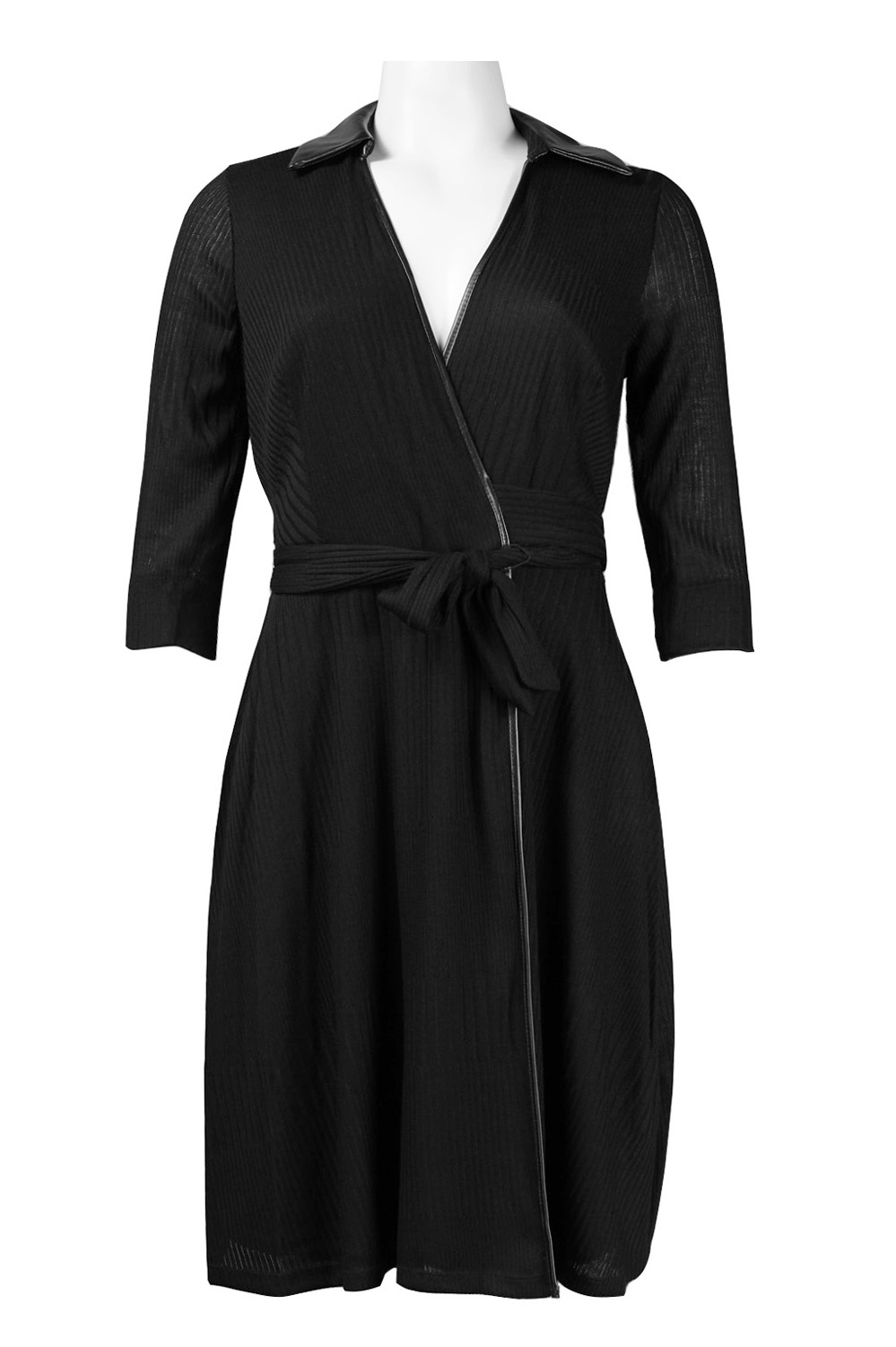 Donna Ricco Size 14-XL Women's Black Solid Long Sleeve Dress