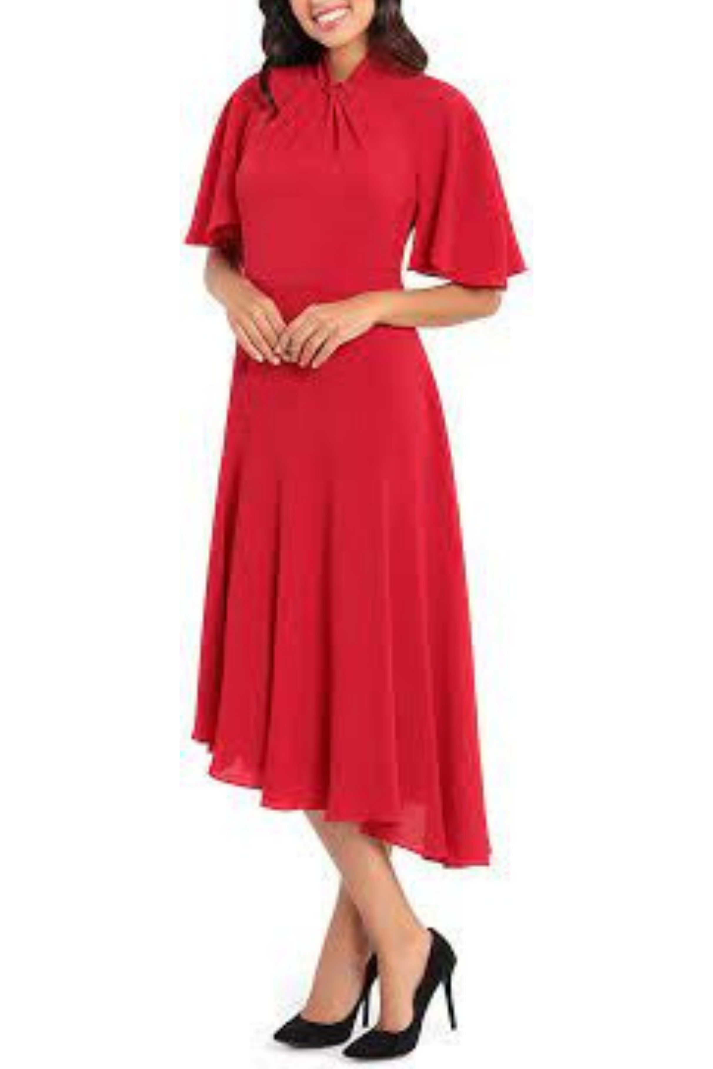Maggy London Women's Stretch Velvet Twist V-Neck Midi Dress - Long Sleeve Bias Skirt Dress - View #6