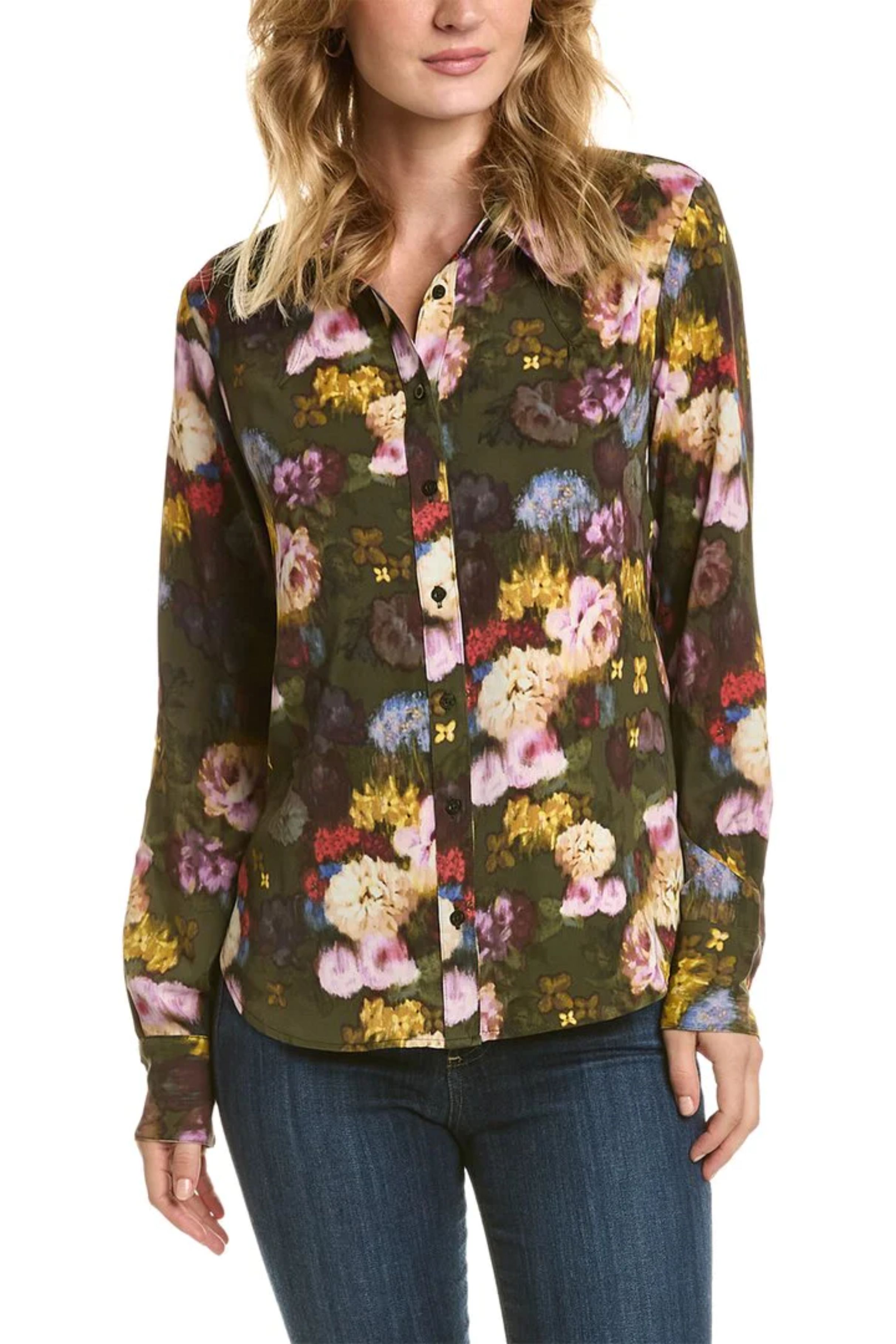 Womens Button Down Shirt Floral Top Nicole Miller Ladies Clothing