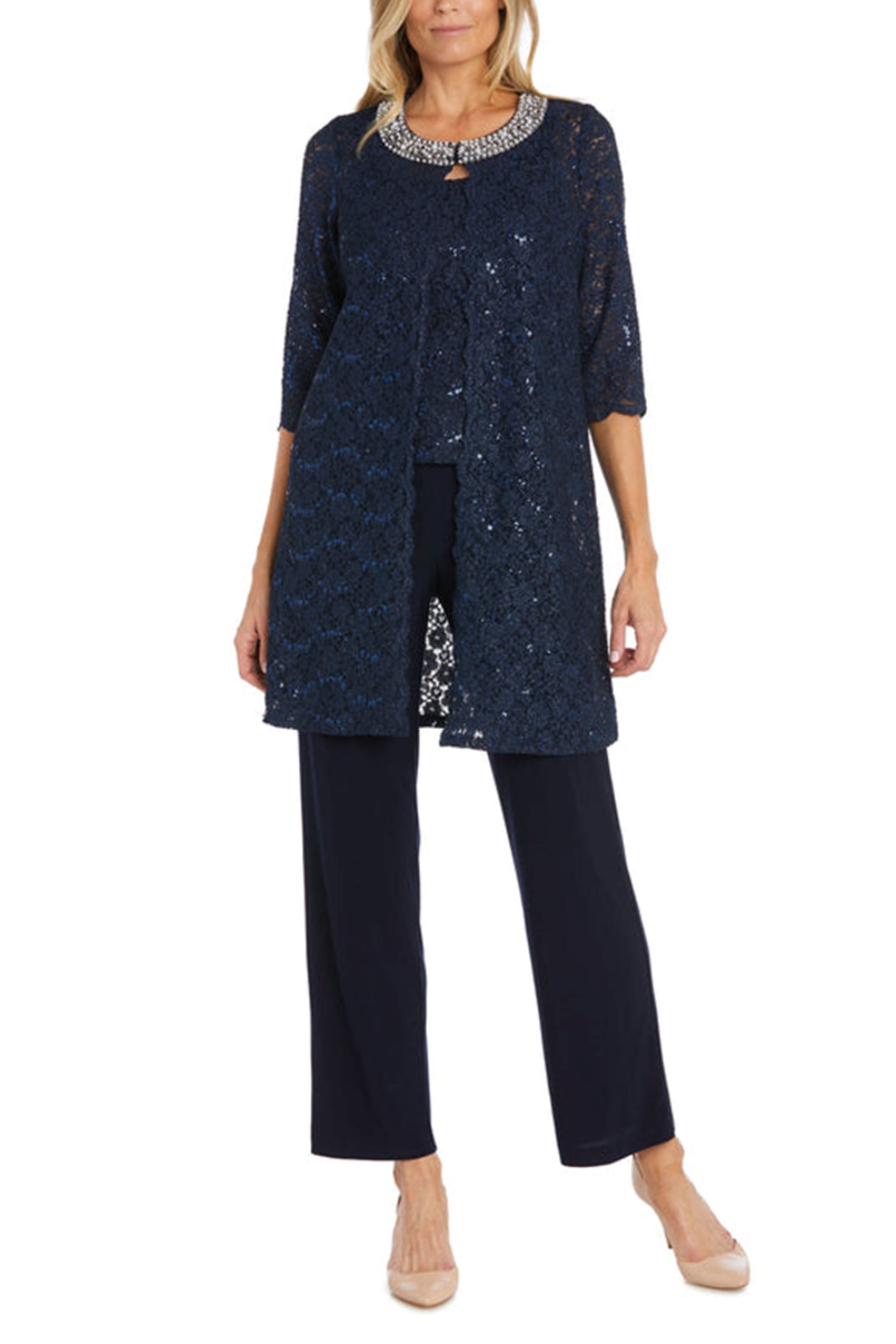 acelimosf™-Halter ruffle flower applique self tie 3 piece pant set main image 1